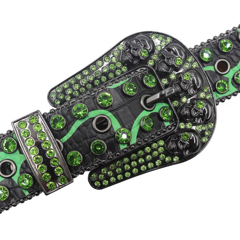 LoopStone Luxury® Ride or Die – Statement Rhinestone Skull Belt
