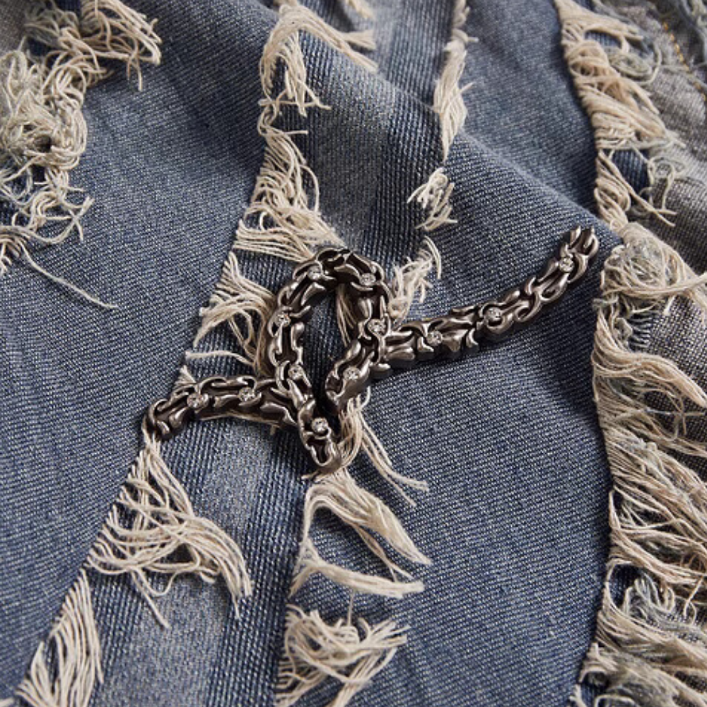 Distressed Fringed Raw Edge Denim Jacket