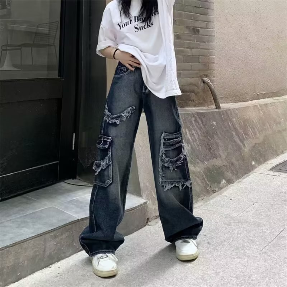 Vintage Wash Frayed Jeans