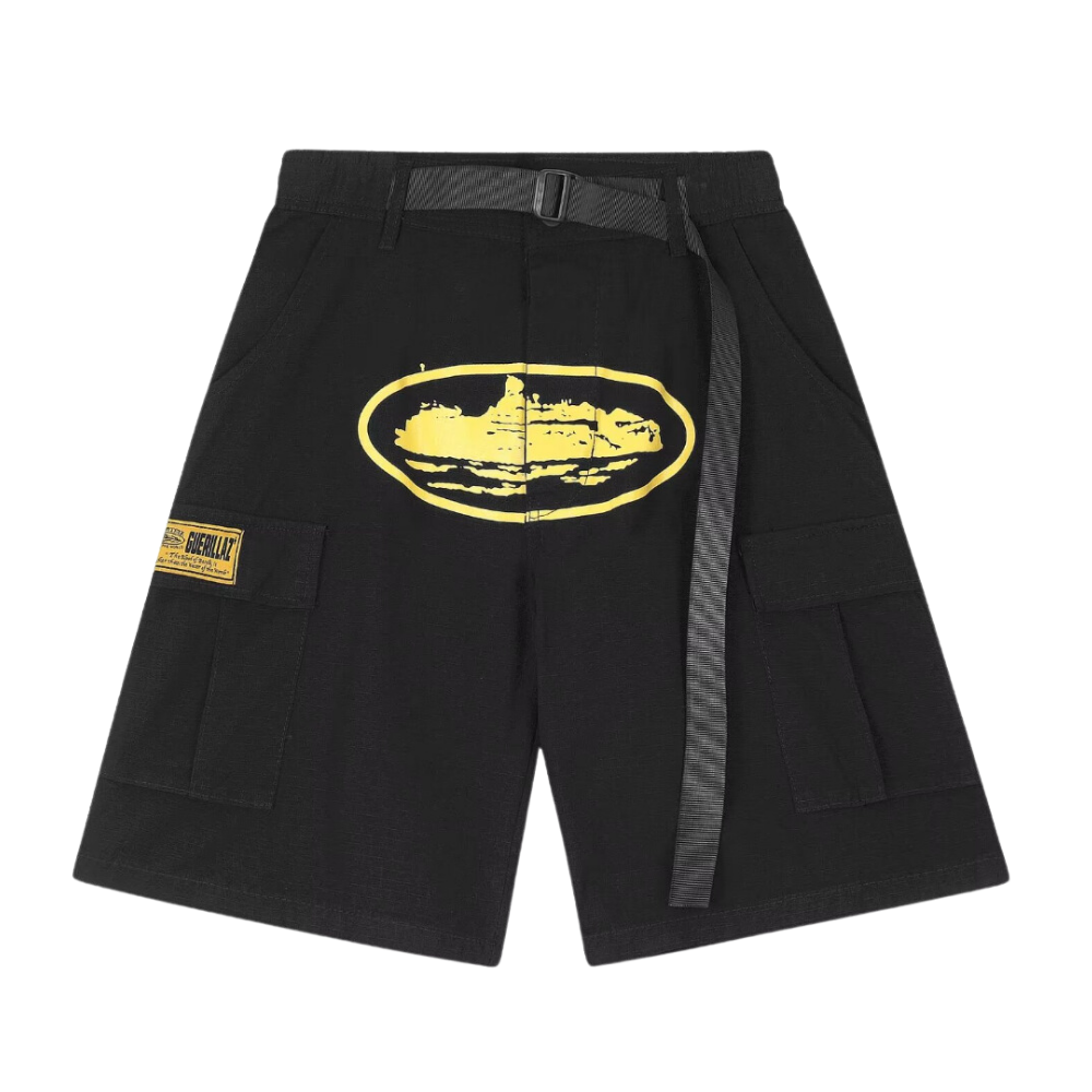 Street Print Belted Side Button Shorts