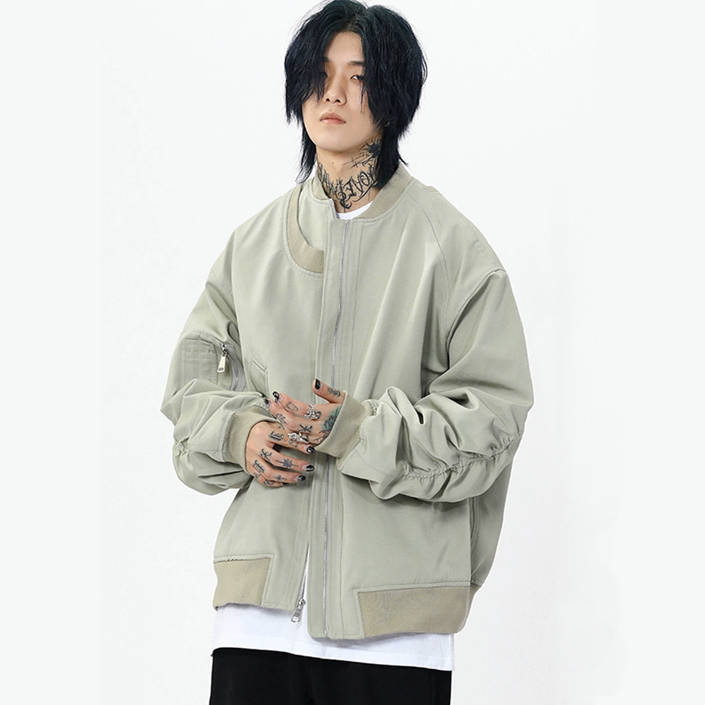 Simple Solid Color Baseball Collar Jacket