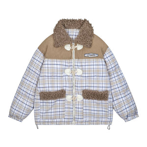 【NOW TREND】Plaid Button Lambskin Collar Coat