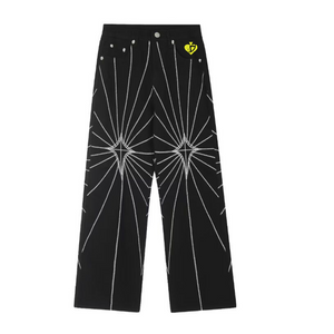 DF| Spider Web Stripe Embroidered Jeans