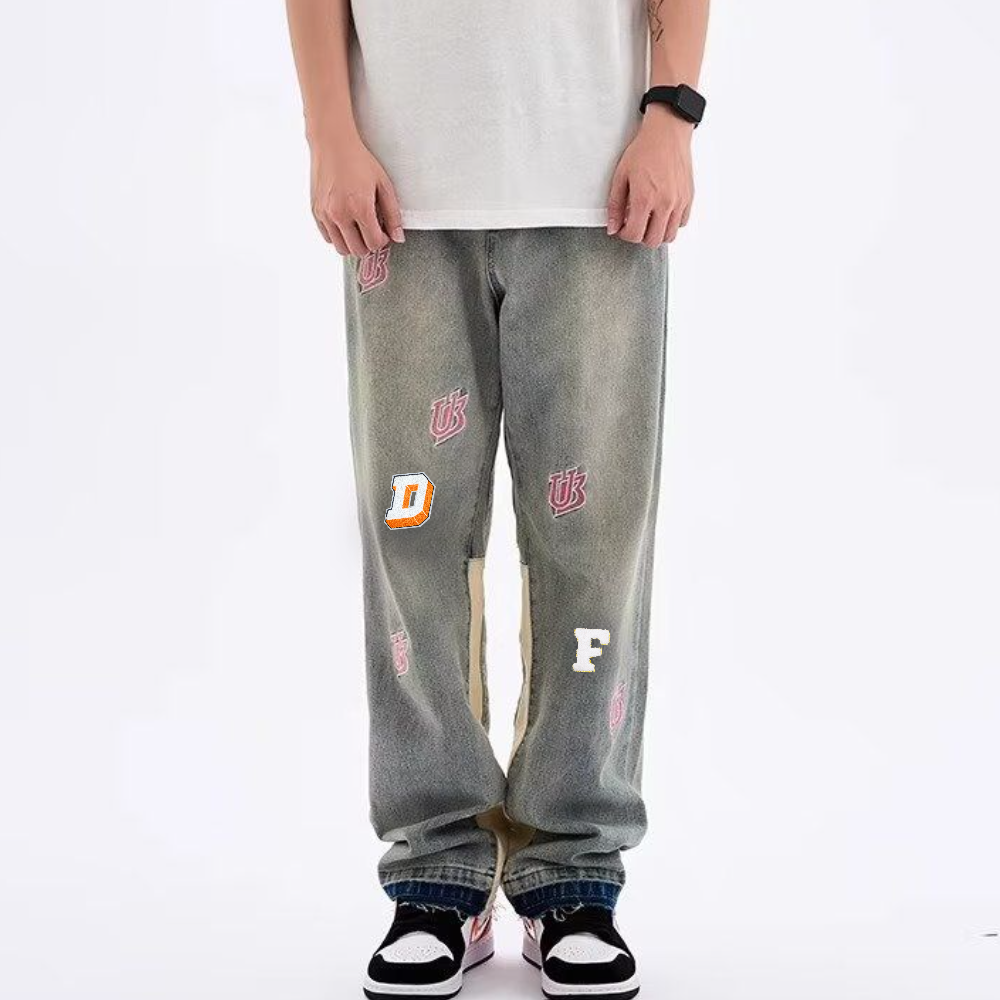 DF| Street Embroidered Patchwork Jeans