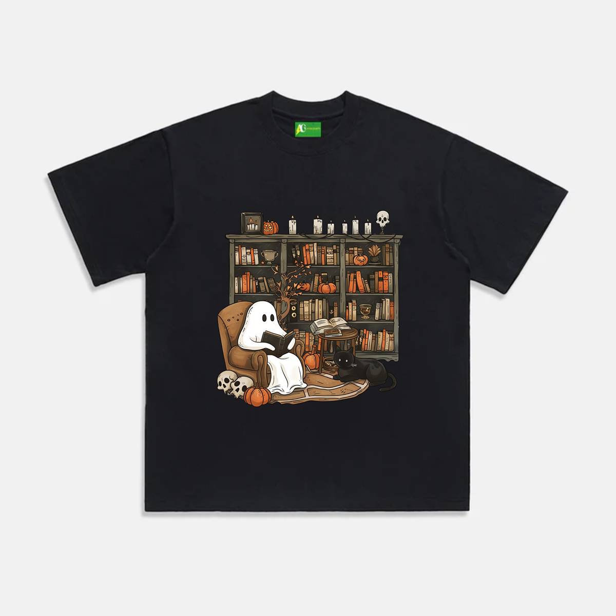 AG Halloween Cute Ghost Who Loves To Read Books T-Shirt