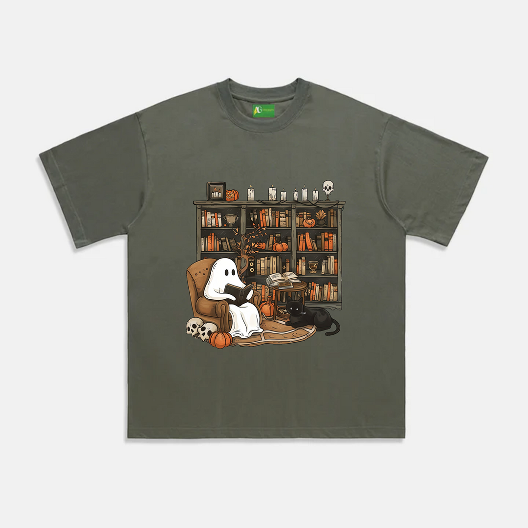 AG Halloween Cute Ghost Who Loves To Read Books T-Shirt