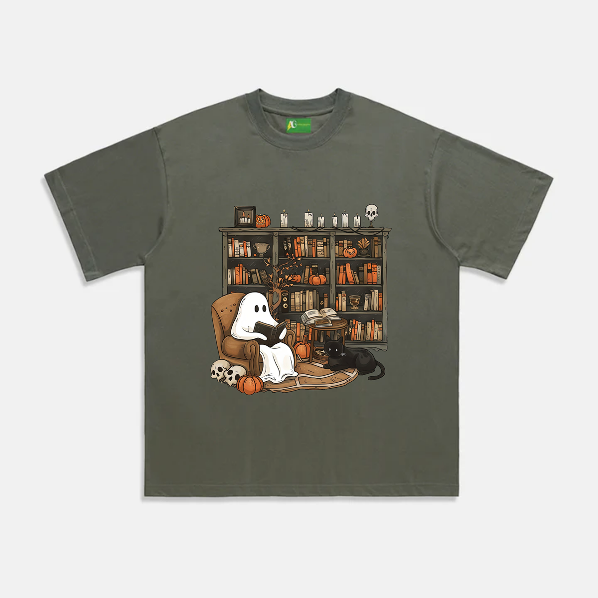 AG Halloween Cute Ghost Who Loves To Read Books T-Shirt