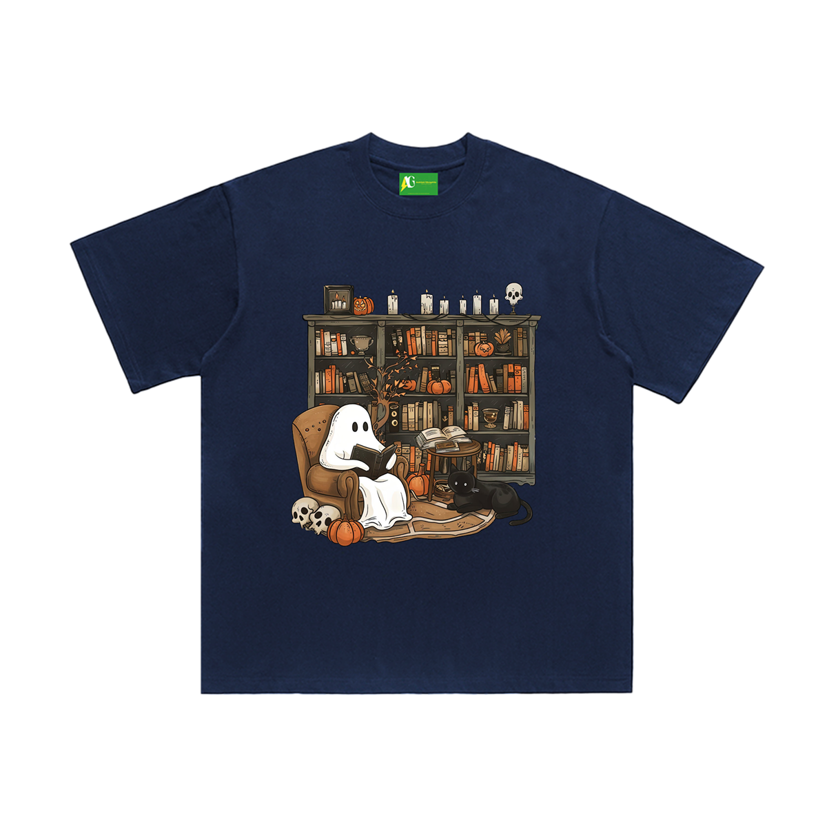 AG Halloween Cute Ghost Who Loves To Read Books T-Shirt