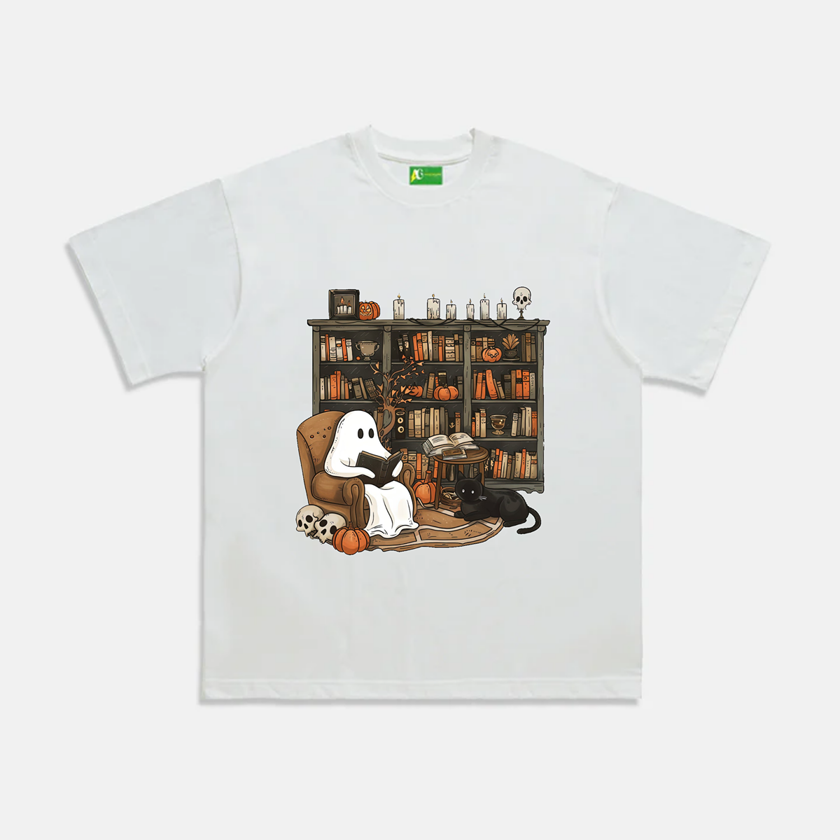 AG Halloween Cute Ghost Who Loves To Read Books T-Shirt