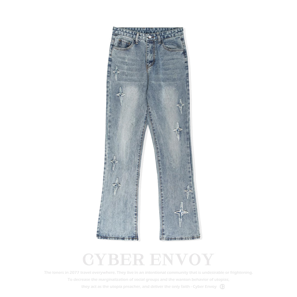Solid Color Four Pointed Star Jeans