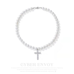 CE | Retro Luxury Pearl Cross Necklace