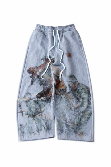 Vintage Graphic Washed Sweat Shorts – Distressed Art Print Loose Fit Streetwear