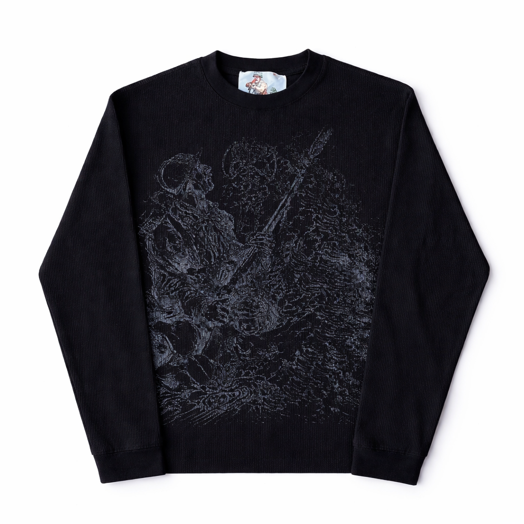 Vintage Sketch Waffle Long Sleeve – Textured Streetwear Tee (Unisex)