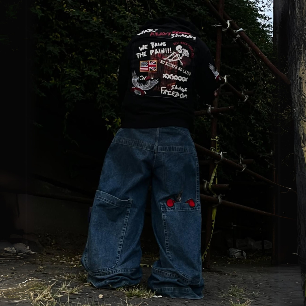 BAGGOUT Vintage y2k jeans Kangaroo men and women Harajuku casual embroidered straight