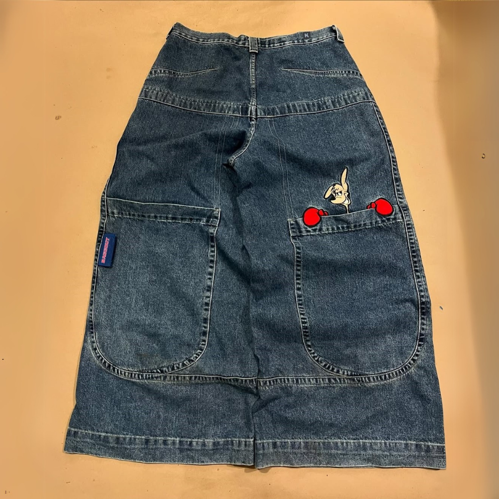 BAGGOUT Vintage y2k jeans Kangaroo men and women Harajuku casual embroidered straight