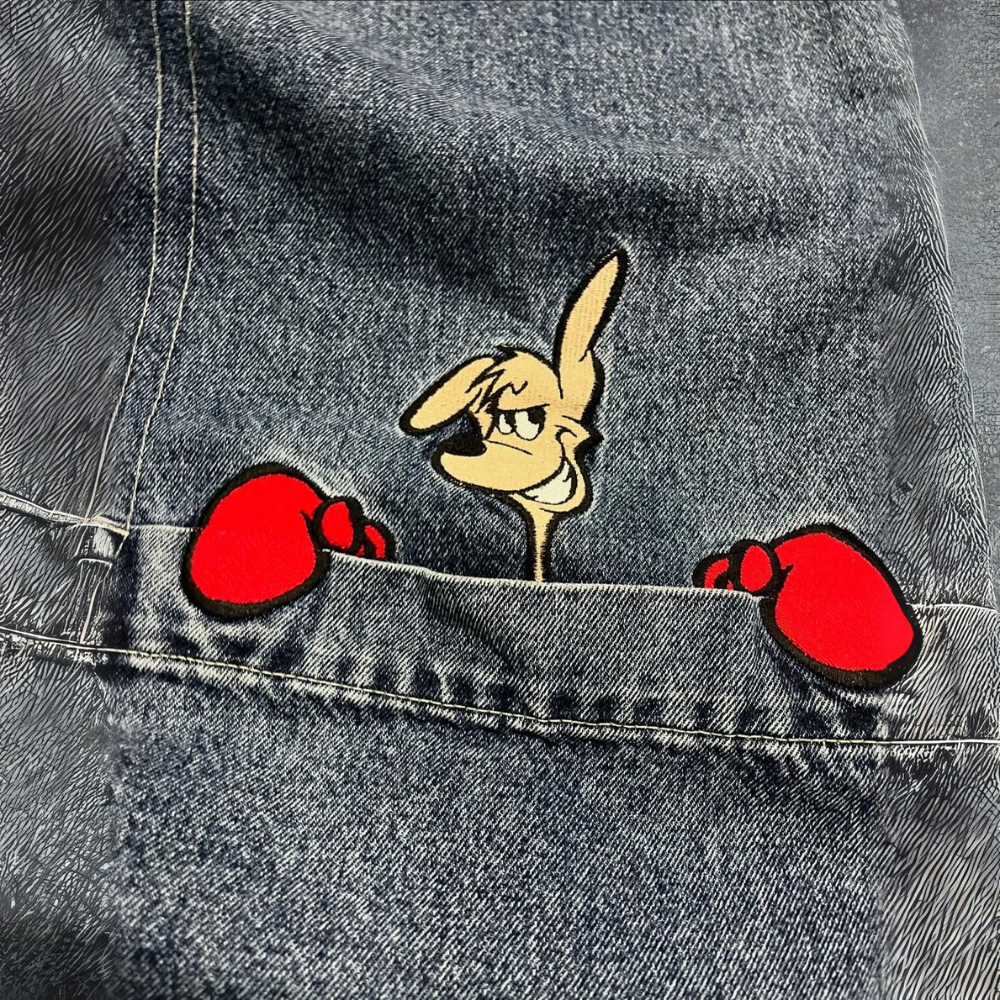 BAGGOUT Vintage y2k jeans Kangaroo men and women Harajuku casual embroidered straight