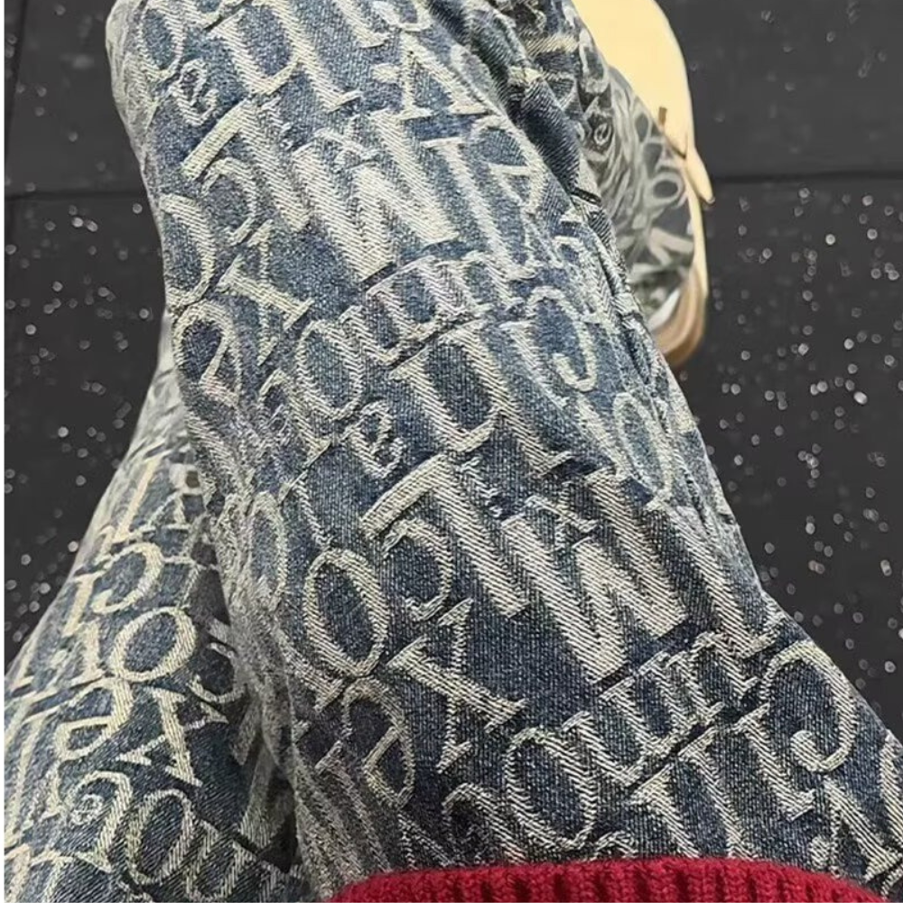 Unseen Echoes Typo Drift Denim Jeans