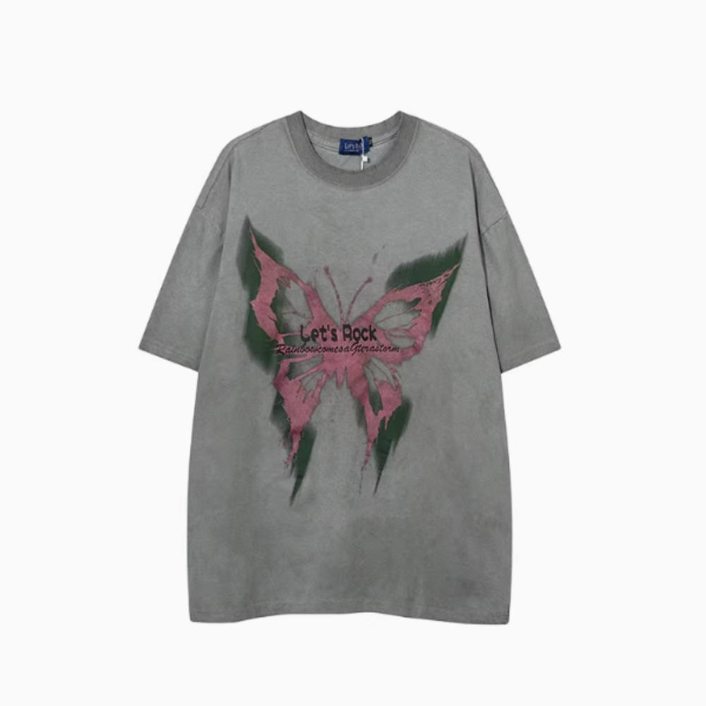Street Philanthropist Butterfly Print Loose Men's and Women's T-Shirts