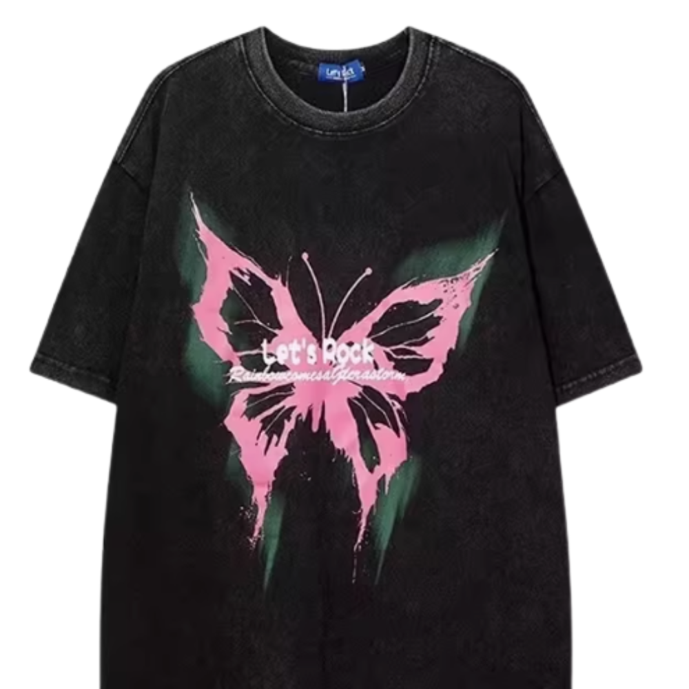 Street Philanthropist Butterfly Print Loose Men's and Women's T-Shirts