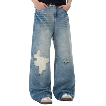 Unseen Echoes Worn Future — Hand-Repaired Wide Denim