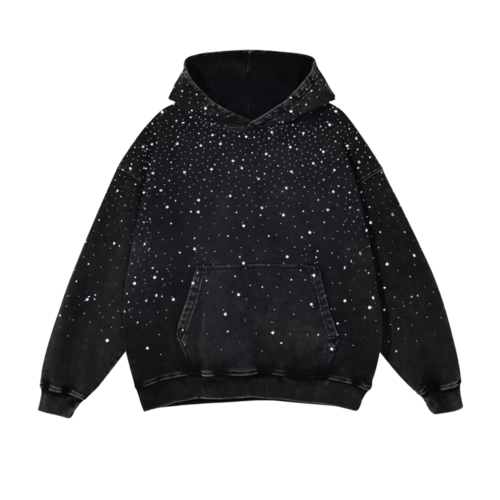LoopStone Luxury® Rhinestone Hoodie – 400g Cotton Shine Drop