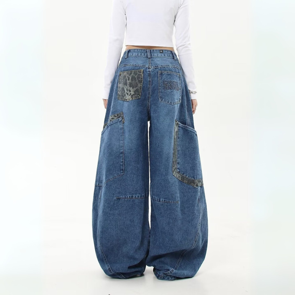 BAGGOUT American retro leopard print large pocket work jeans