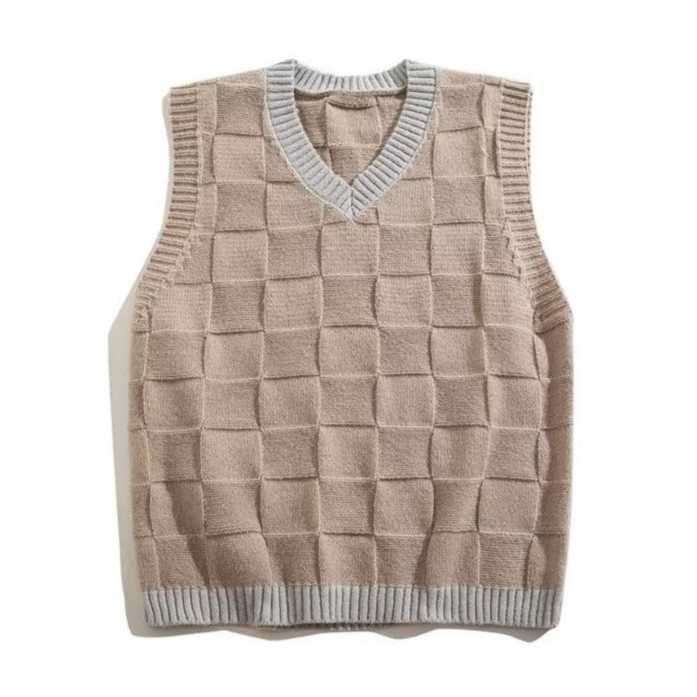Minimalist Solid ColorCheckerboard Knitted-Vest