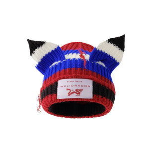 High Street Contrast Color Cat Knitted Beanie