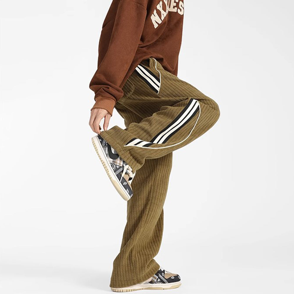 Corduroy Pit Strip Solid Color Loose Straight Sweatpants