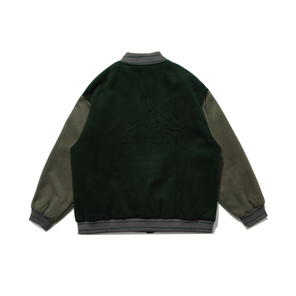 Simple Patchwork Suede Baseball Jacket