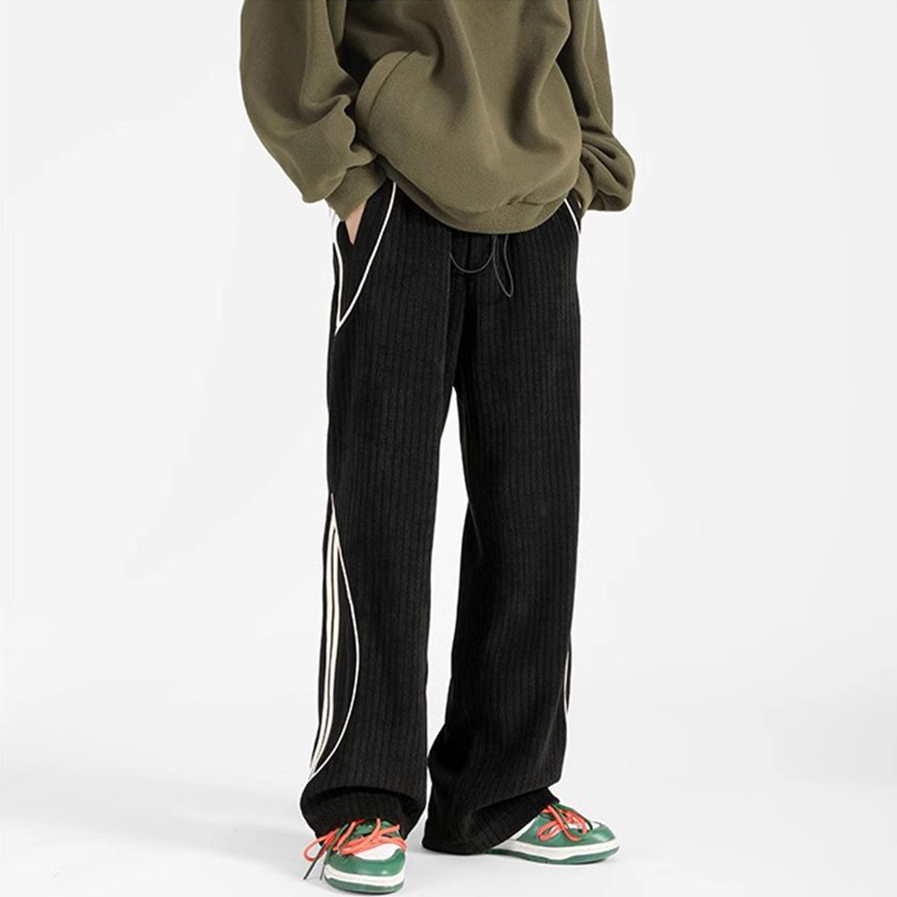 Corduroy Pit Strip Solid Color Loose Straight Sweatpants