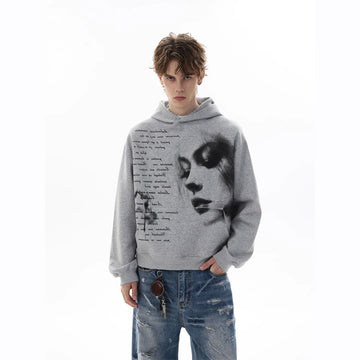 Heather grey AokLok sketch portrait hoodie, front