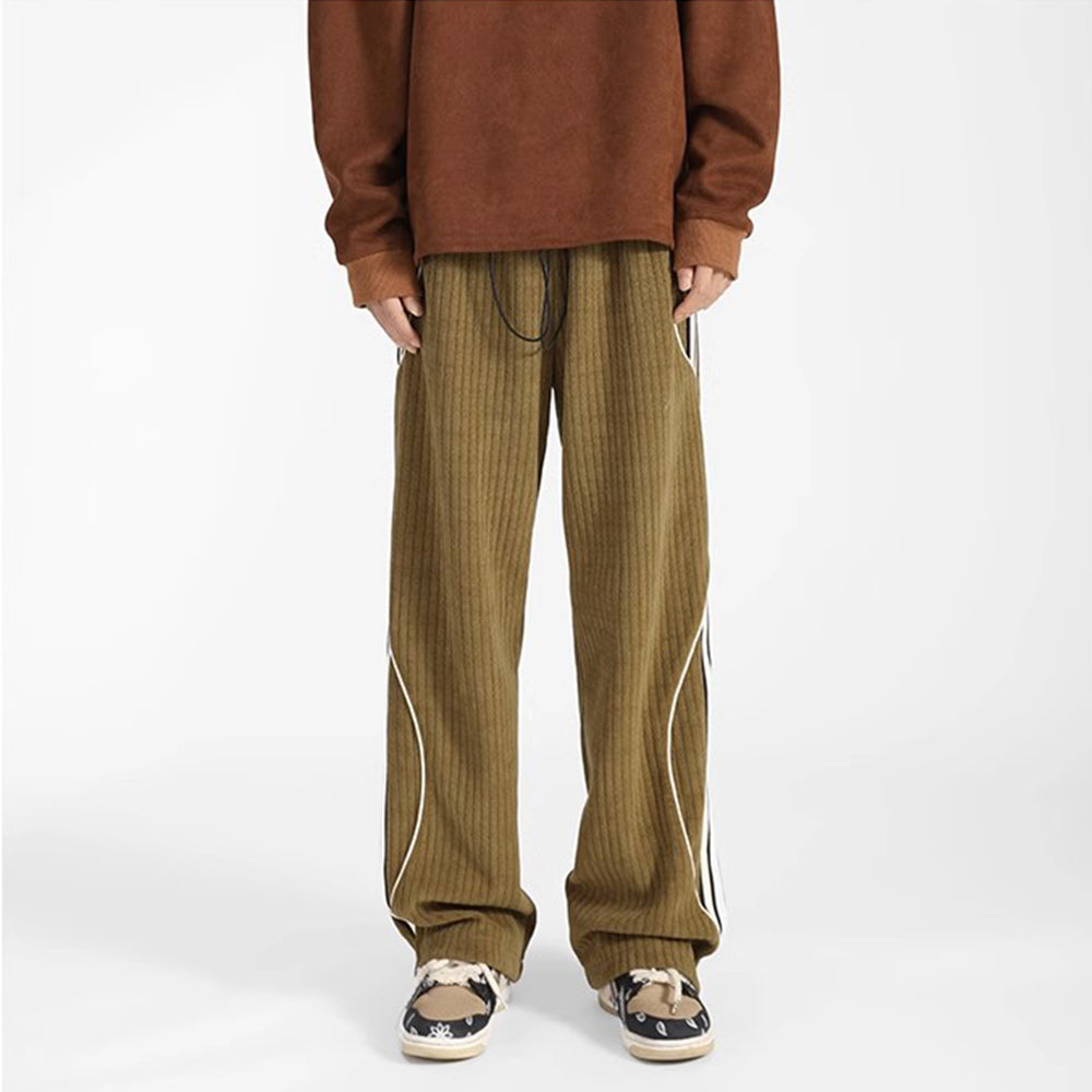 Corduroy Pit Strip Solid Color Loose Straight Sweatpants