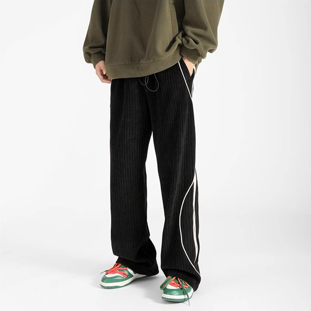 Corduroy Pit Strip Solid Color Loose Straight Sweatpants