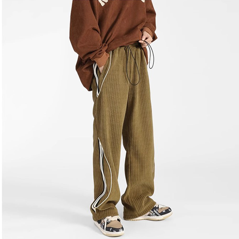Corduroy Pit Strip Solid Color Loose Straight Sweatpants
