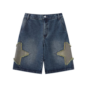 Street Trendy Star Patchwork Denim Shorts