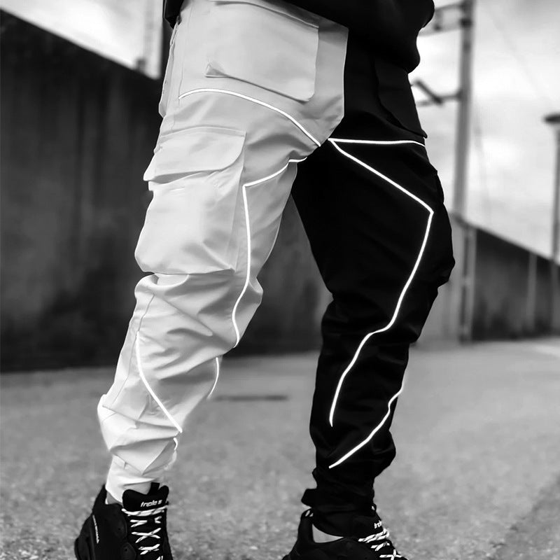 Reflective Line Black-White Cargo Pants