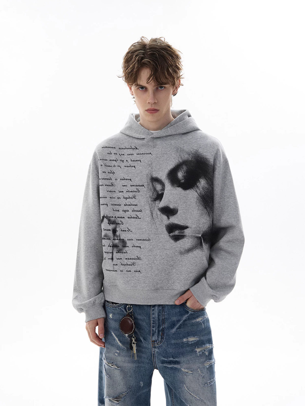 AokLok sketch portrait hoodie, styled
