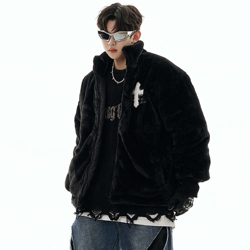 Hip Hop Cross Embroidery Fleece Coat