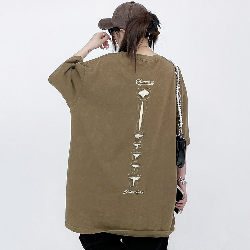 Retro Skeleton Hole Embroidery Oversize T-shirt