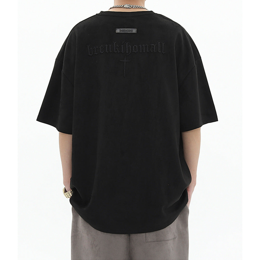 Hip Hop Letter Embroidery Suede T-shirt