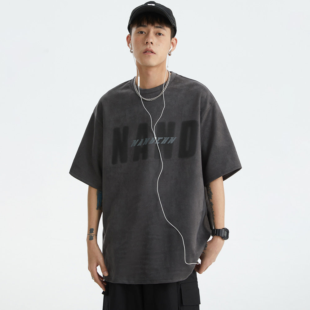 Japanese Suede Letter Print T-shirt