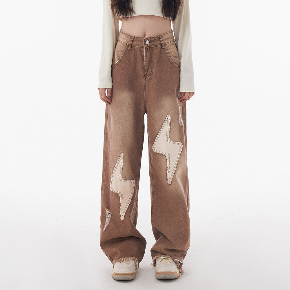 Vintage Lightning Patch Straight Leg Jeans