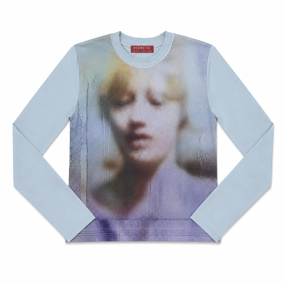 Powder blue AokLok portrait long sleeve, flat lay