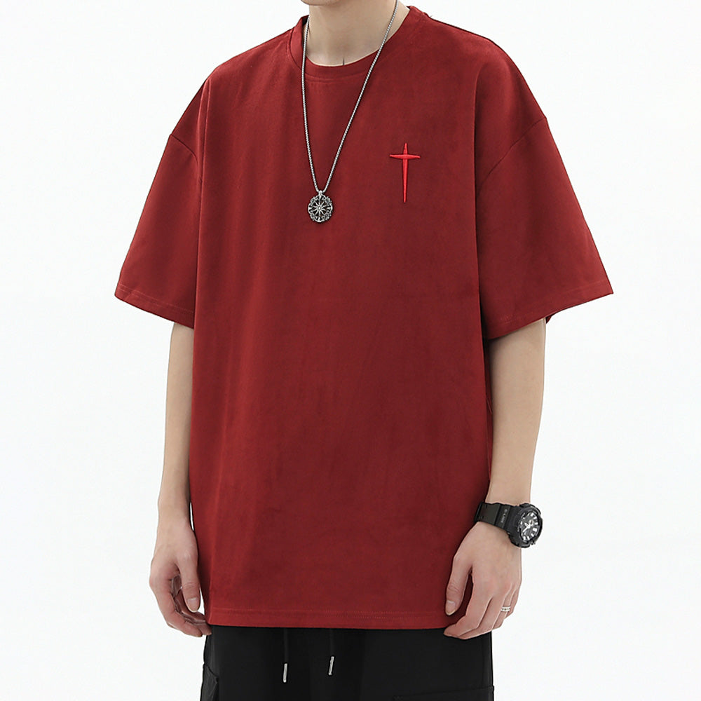 Hip Hop Letter Embroidery Suede T-shirt