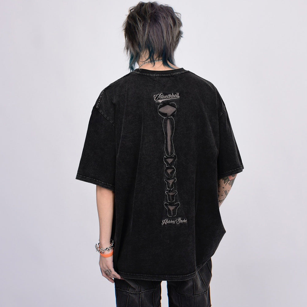 Retro Skeleton Hole Embroidery Oversize T-shirt