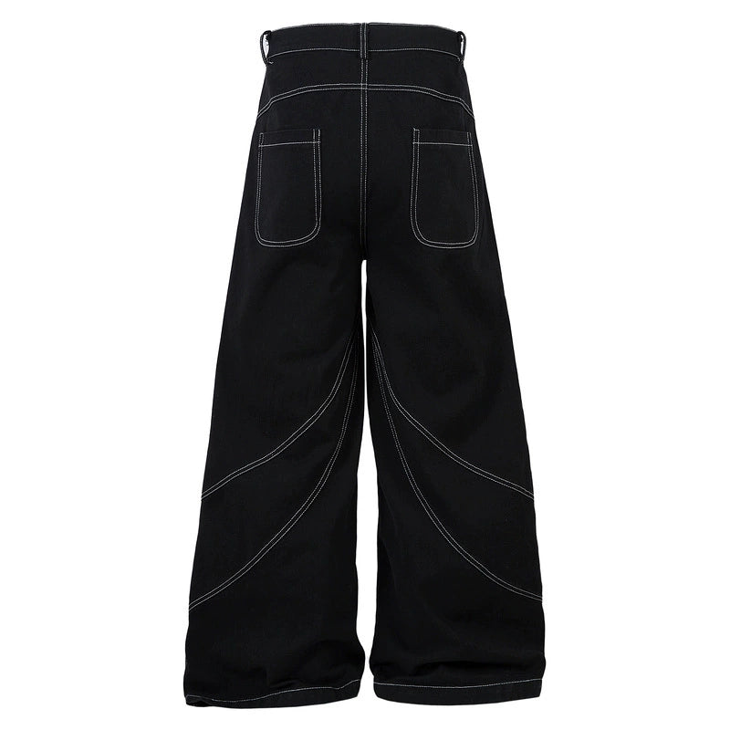 Baggy Embroidered Jeans with White Tribal Symbol Design