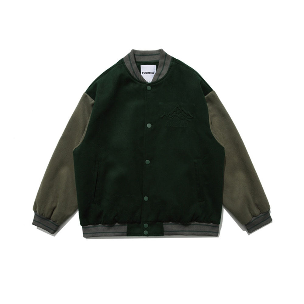 Simple Patchwork Suede Baseball Jacket