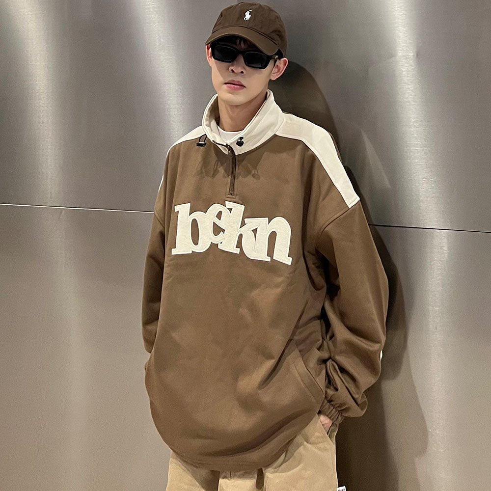 Simple Embroidered Stand Collar Sweatshirt
