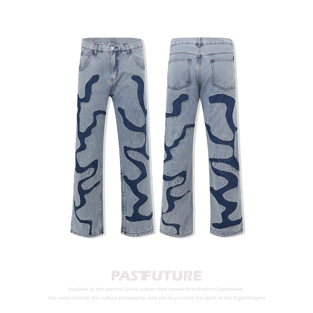 Past Future | Hip Hop Blue Patchwork Jeans